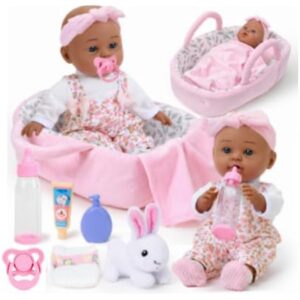 Merrymint Puppen Zubehör mit Puppenbett Puppenwindeln
