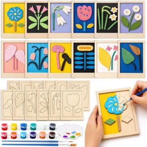 Bastelset Kinder aus Holz, DIY Blumenbilder zum Bemalen und Dekorieren
