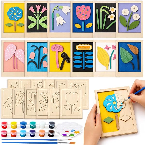 Bastelset Kinder aus Holz, DIY Blumenbilder zum Bemalen und Dekorieren